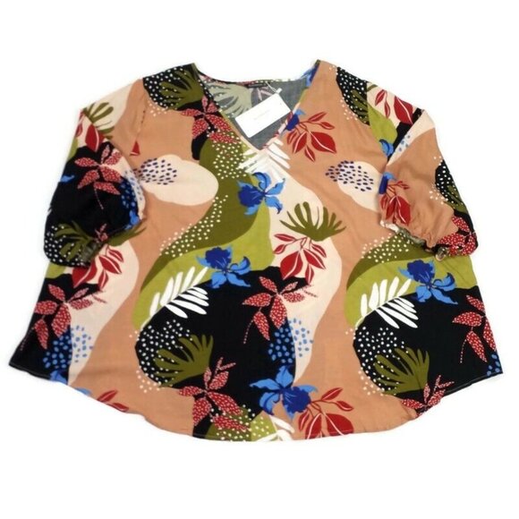 Bloomchic V-Neck Half Balloon Sleeve Blouse Womens Multicolor Floral 30/6X - Picture 10 of 13